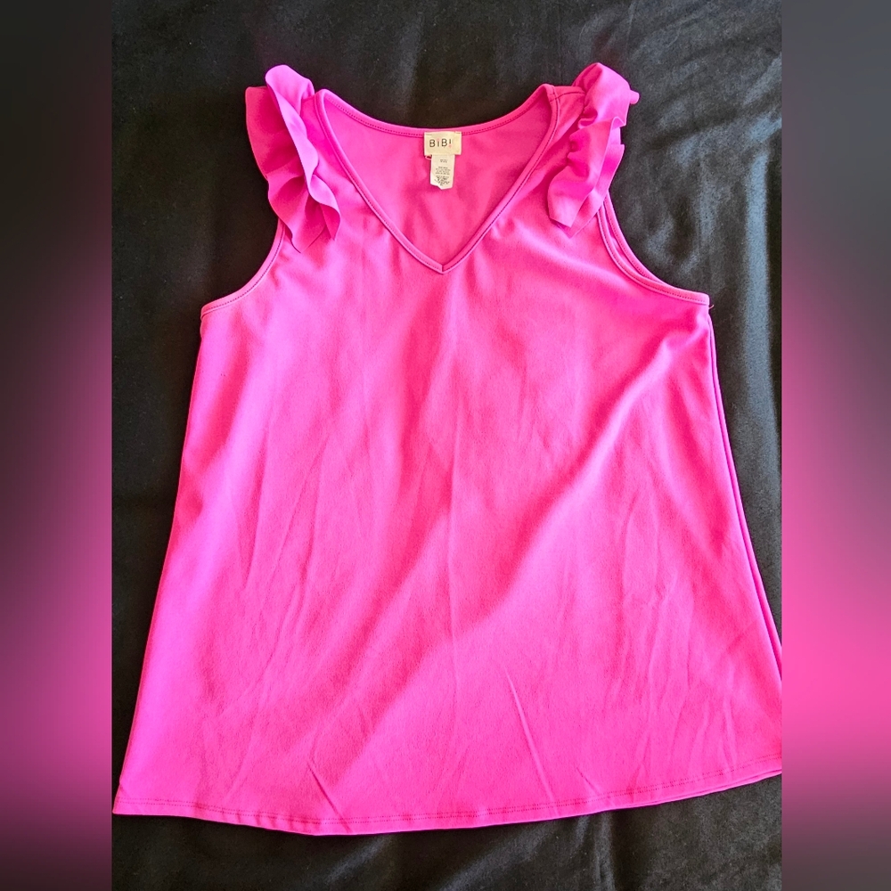BiBi Ruffle Sleeved Tunic Length Blouse - Hot Pink, Size XL